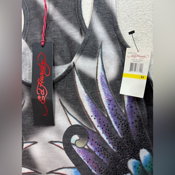 Ed Hardy Panther Swan Tattoo Tank Dress M Rhinestone Y2K Goth Festival Chic - Picture 8 of 9